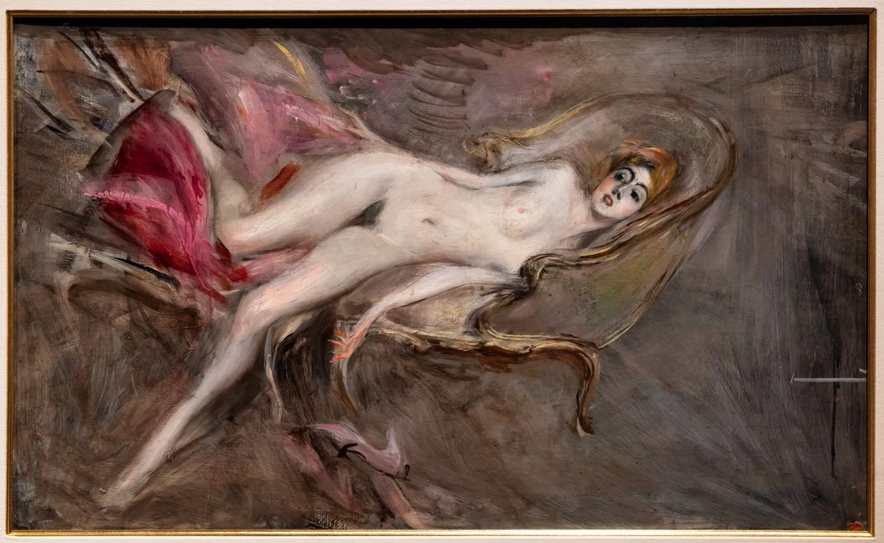 Nudo di giovane su cuscini rosa, 1917